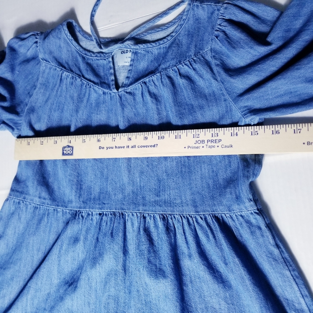 OLD NAVY GIRL'S PUFFED SLEEVES TIERED JEAN DRESS SIZE LARGE 10/12 - Picture 7 of 11